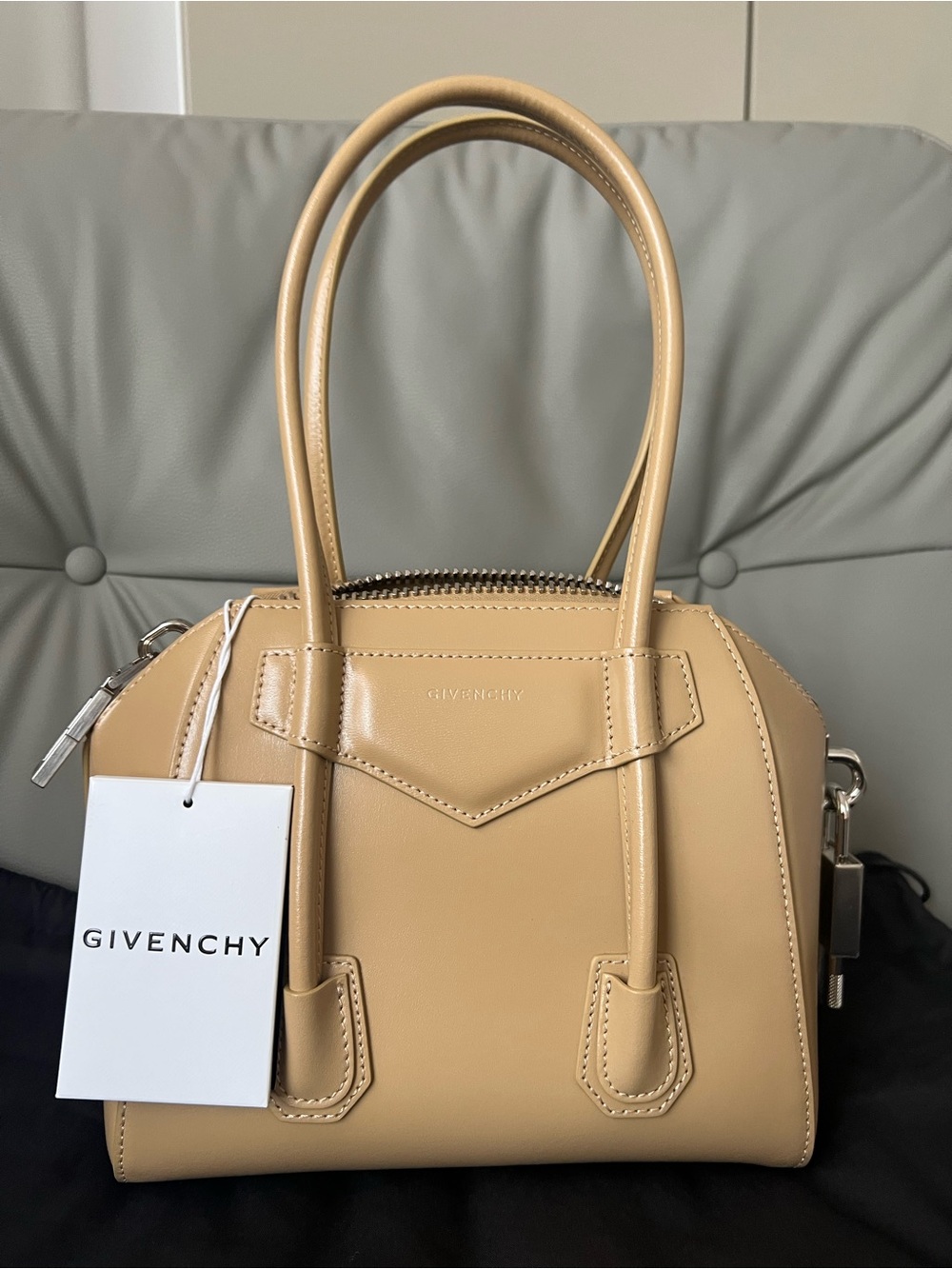 Givenchy Mini Antigona Box Leather HandBag - Beige